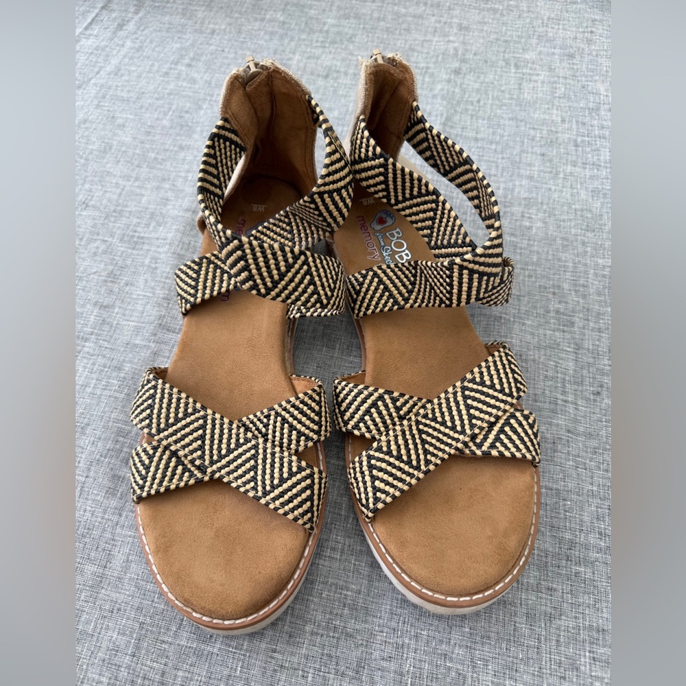 BOBS from Skechers Women's Tan and Black Strappy Sandals
